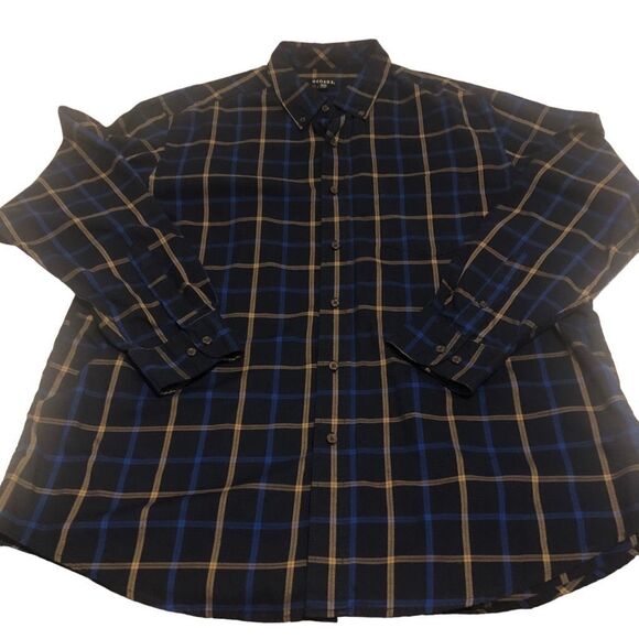 George Men’s Size 46/48 Button Down Dress Shirt Dark Navy Multi Plaid - Picture 1 of 11